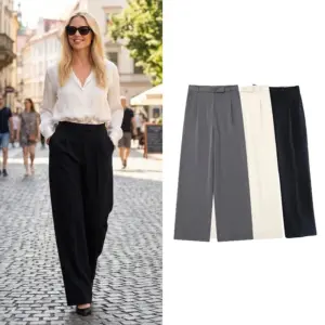 Willshela, Pantalones rectos lisos con cremallera frontal a la moda para mujer, pantalones Vintage de cintura alta de longitud completa para mujer, pantalones elegantes para mujer