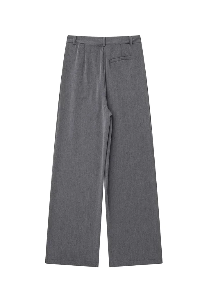 Willshela, Pantalones rectos lisos con cremallera frontal a la moda para mujer, pantalones Vintage de cintura alta de longitud completa para mujer, pantalones elegantes para mujer - Imagen 5