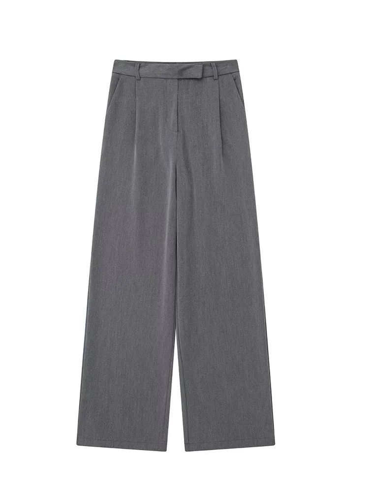 Willshela, Pantalones rectos lisos con cremallera frontal a la moda para mujer, pantalones Vintage de cintura alta de longitud completa para mujer, pantalones elegantes para mujer - Imagen 4