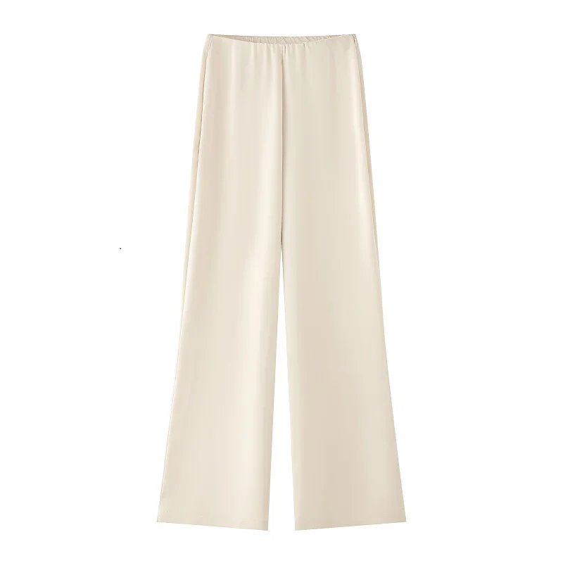 MUJER 2025 conjuntos de pantalones de mujer, pantalones de cintura alta de satén de verano para mujer, pantalones casuales de vacaciones, pantalones de pierna recta para mujer - Imagen 5