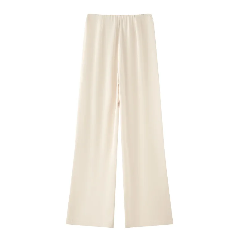 MUJER 2025 conjuntos de pantalones de mujer, pantalones de cintura alta de satén de verano para mujer, pantalones casuales de vacaciones, pantalones de pierna recta para mujer - Imagen 6