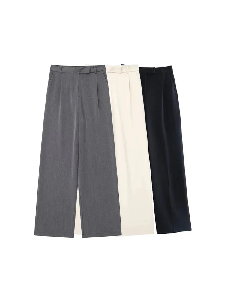 Willshela, Pantalones rectos lisos con cremallera frontal a la moda para mujer, pantalones Vintage de cintura alta de longitud completa para mujer, pantalones elegantes para mujer - Imagen 3