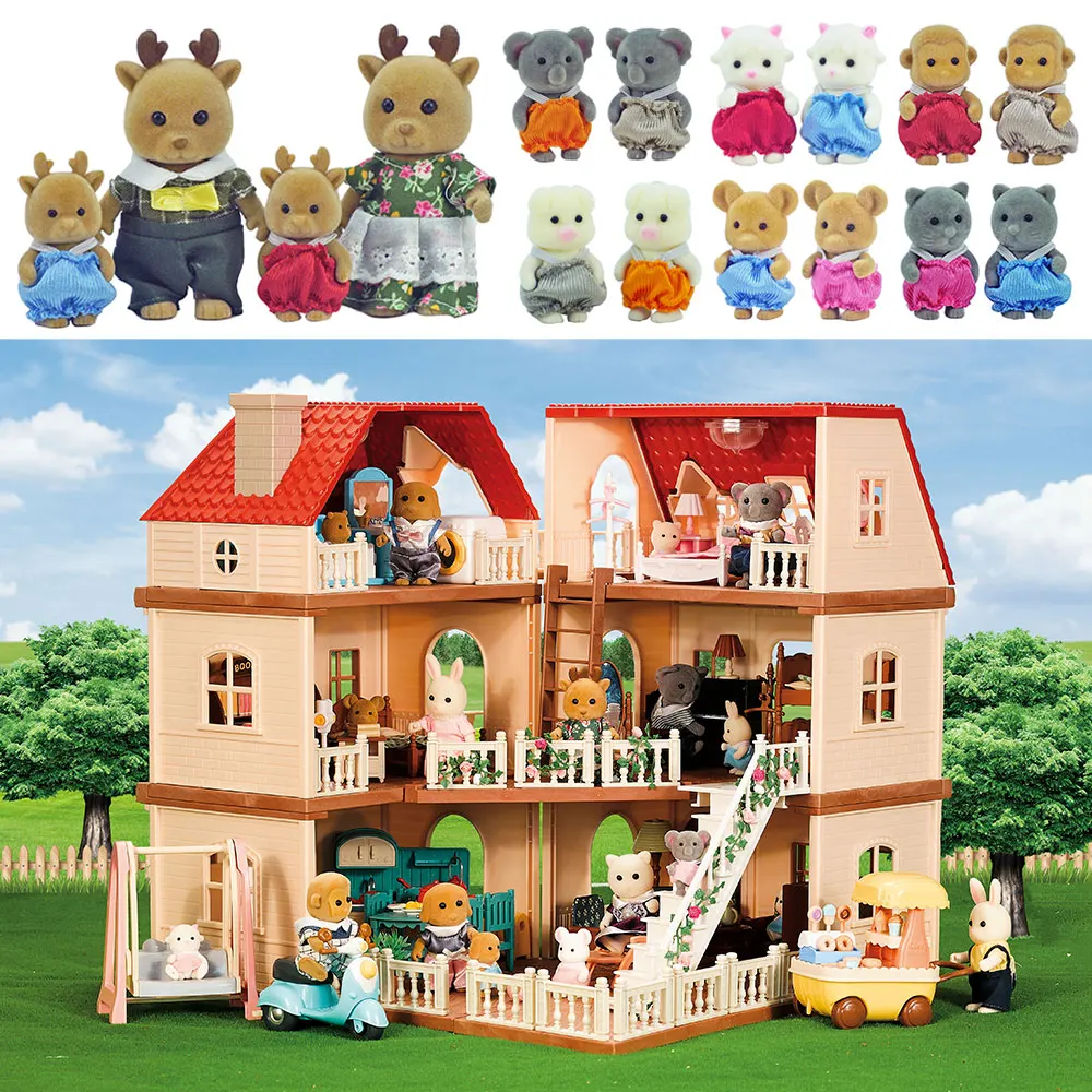 Simulación de cocina, bosque, familia, casa pequeña, Villa doble de tres pisos, Reno, modelo Animal, casa de muñecas para niña, muebles, regalos de juguete - Imagen 5
