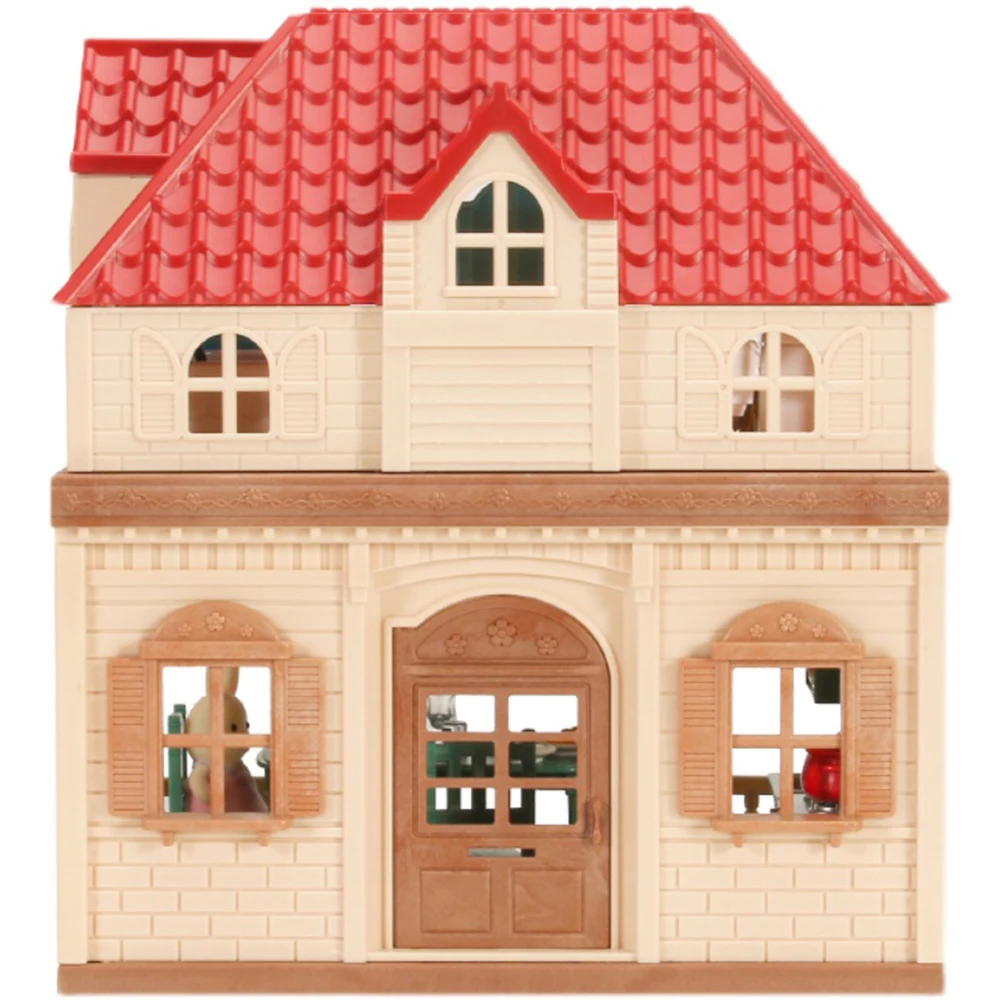 Simulación de cocina, bosque, familia, casa pequeña, Villa doble de tres pisos, Reno, modelo Animal, casa de muñecas para niña, muebles, regalos de juguete - Imagen 2