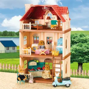 Simulación de cocina, bosque, familia, casa pequeña, Villa doble de tres pisos, Reno, modelo Animal, casa de muñecas para niña, muebles, regalos de juguete