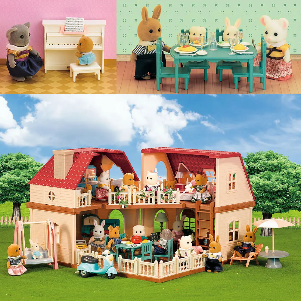 Simulación de cocina, bosque, familia, casa pequeña, Villa doble de tres pisos, Reno, modelo Animal, casa de muñecas para niña, muebles, regalos de juguete - Imagen 6