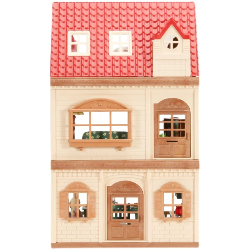 Simulación de cocina, bosque, familia, casa pequeña, Villa doble de tres pisos, Reno, modelo Animal, casa de muñecas para niña, muebles, regalos de juguete - Imagen 3