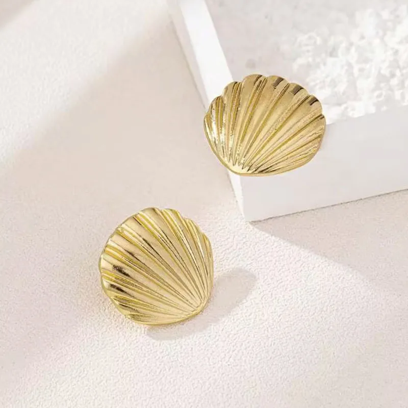 Nuevos pendientes exagerados con textura de concha de océano para mujer, accesorios de moda, pendientes de joyería de personalización, uso diario - Imagen 5