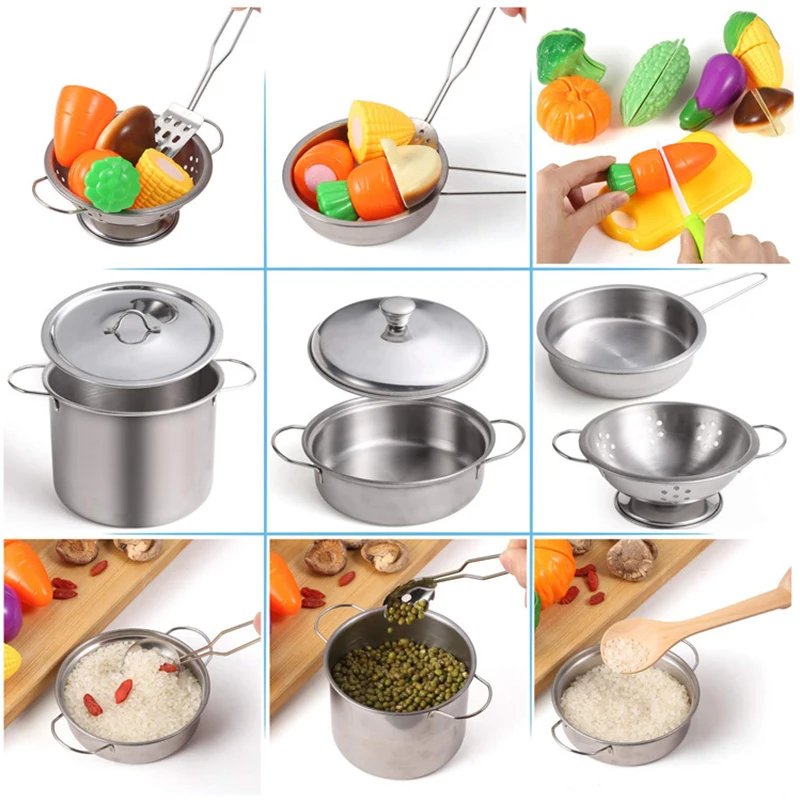 Juego de Cocina de Juguete para Niños, de Acero Inoxidable, con Utensilios de Cocina, Olla, Pala y Accesorios para Jugar a Cocinar - Imagen 5