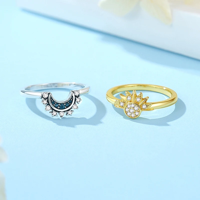 Anillos de plata de ley 925 para mujer, corona Original, corazón de amor, espoleta, compromiso, boda, anillo de cristal de oro rosa, joyería de lujo - Imagen 6