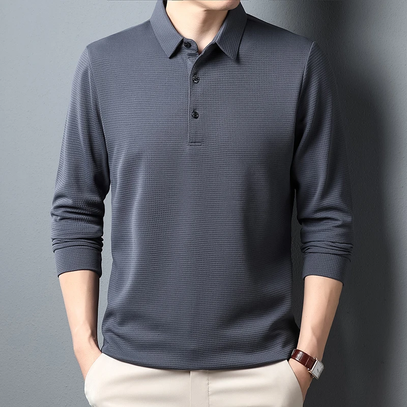 Polo informal de negocios para hombre, camiseta de manga larga, Top cómodo de verano - Imagen 3