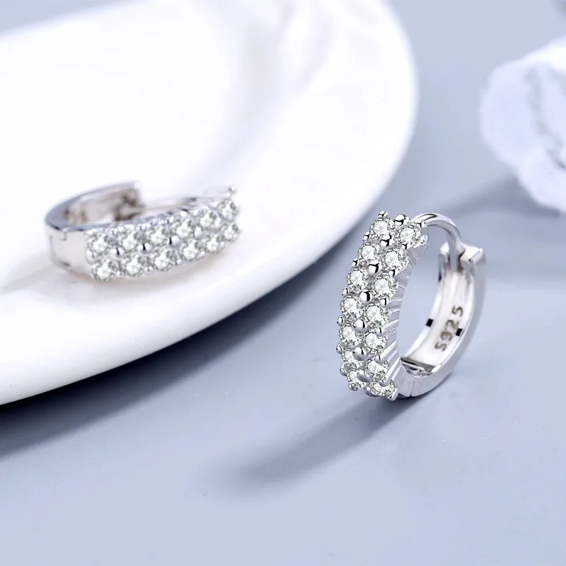 URMYLADY-pendientes de aguja de Plata de Ley 925, joyería de calidad a la moda, perno redondo de circón de cristal de doble fila - Imagen 4