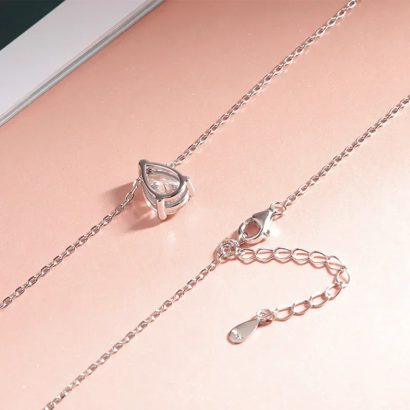 Collar de moissanita con certificación Smyoue, 1CT, 2CT, corte de pera D VVS1, joyería chapada en oro de 18k, colgante de 100% Plata de Ley 925 - Imagen 4