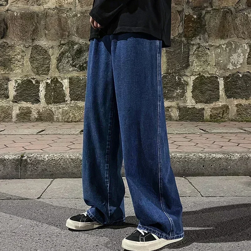 Ropa nueva de calle para hombre, pantalones vaqueros holgados de estilo coreano a la moda, pantalones de pierna ancha rectos holgados, ropa de marca para hombre, negro, azul claro, 2026 - Imagen 4