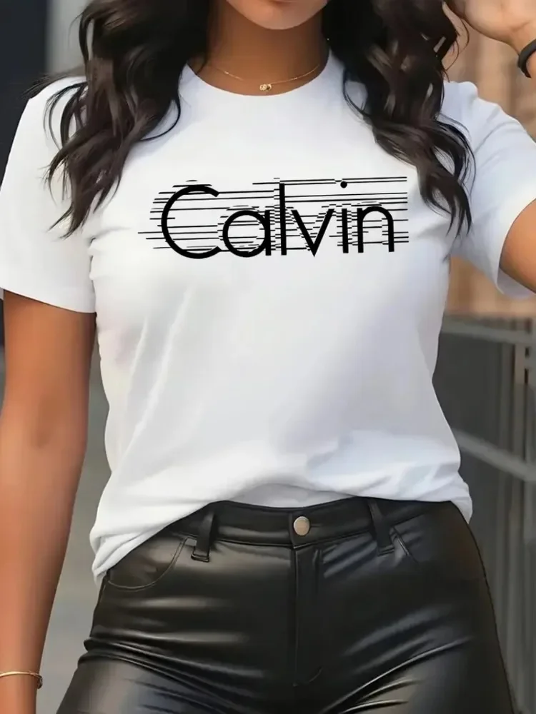 Calvin-Camiseta de algodón de manga corta para mujer, camiseta de marca cómoda de alta calidad, ropa de calle de verano Y2k - Imagen 2