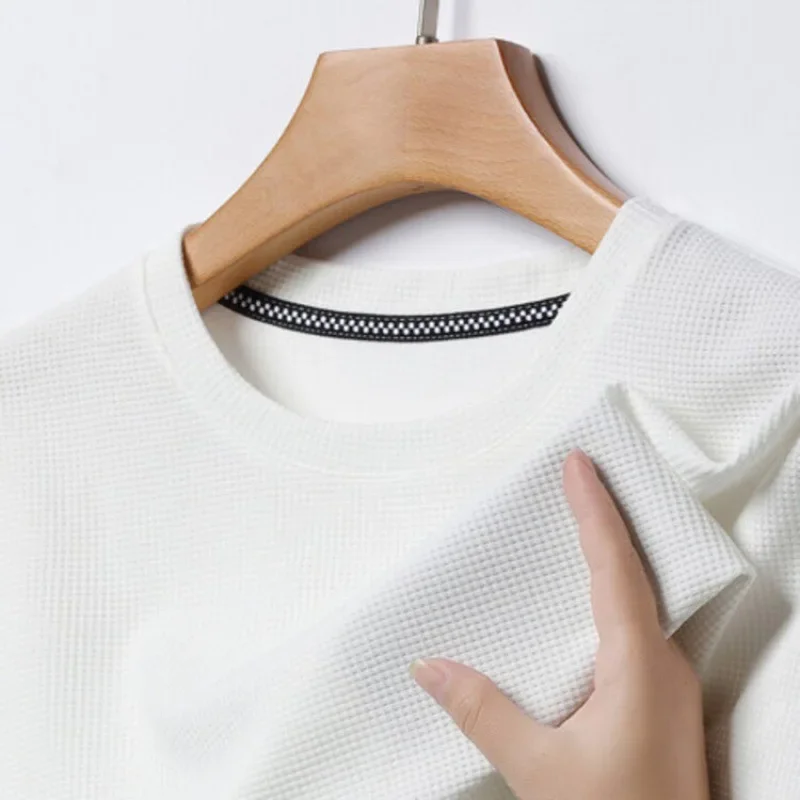 Nueva camiseta de manga corta con cuello redondo y gofres de verano para hombre, Top de manga corta - Imagen 4