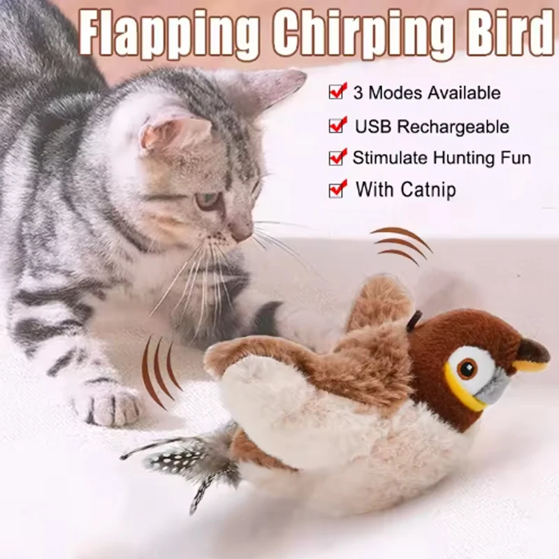Juguete interactivo de pájaro de imitación para gato, juguetes interactivos para perros, pájaro batiente recargable (sin volar), juguete de peluche activado por tacto para mascotas - Imagen 2