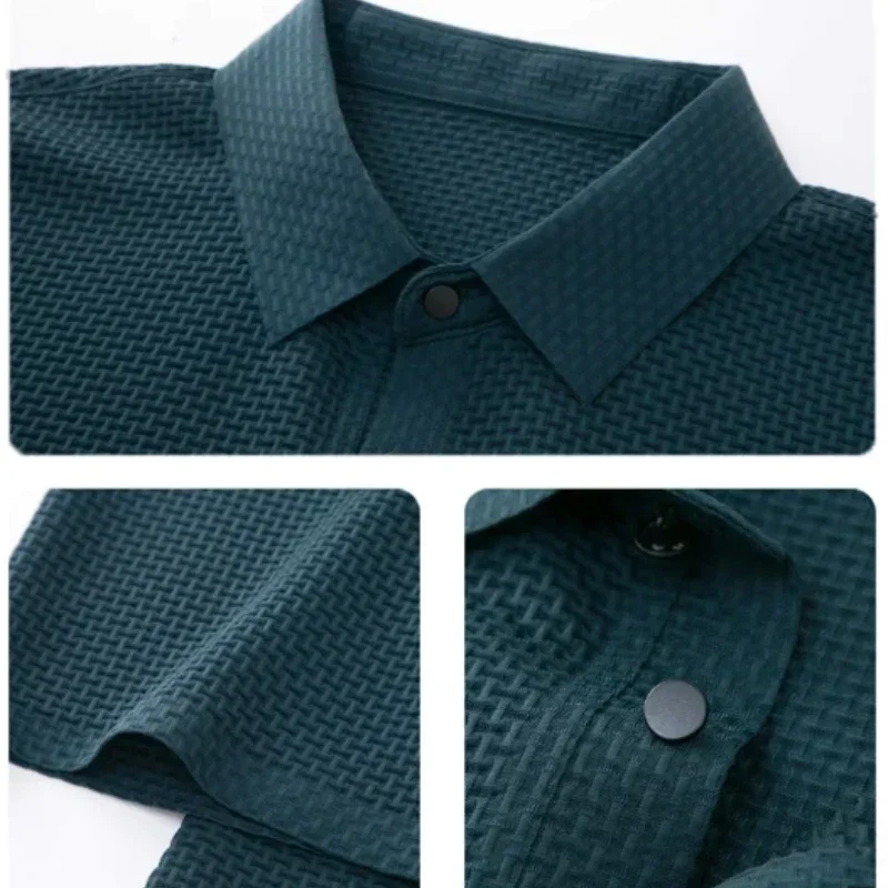 Camiseta informal de negocios que absorbe el sudor, ropa de marca superior, novedad de verano, camiseta de manga corta para hombre, POLO fresco y transpirable de seda helada - Imagen 6