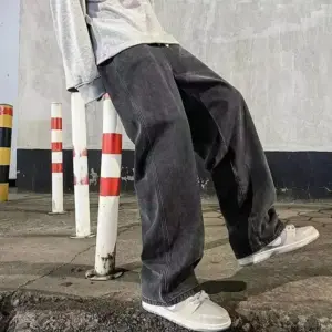 Ropa nueva de calle para hombre, pantalones vaqueros holgados de estilo coreano a la moda, pantalones de pierna ancha rectos holgados, ropa de marca para hombre, negro, azul claro, 2026