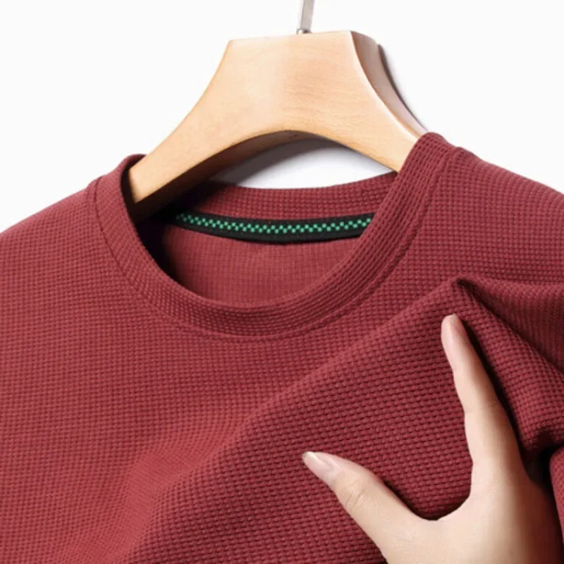 Nueva camiseta de manga corta con cuello redondo y gofres de verano para hombre, Top de manga corta - Imagen 3