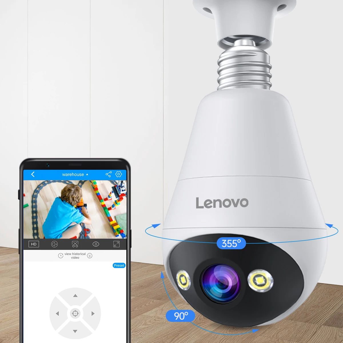 Lenovo 3MP WIFI E27 bombilla cámara de seguridad a todo Color visión nocturna intercomunicador de voz bidireccional cámara inalámbrica inteligente para el hogar - Imagen 2
