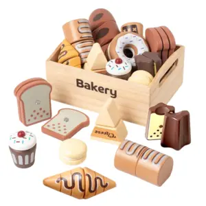 Juego de simulación de madera, juguetes de cocina, juego de accesorios para cortar alimentos, frutas, verduras, panadería, carne, pescado, juguetes cognitivos educativos para edades tempranas