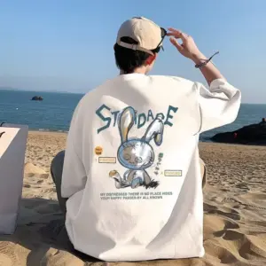 8XL hombres de gran tamaño moda coreana suelta americana marioneta de amor estampado de conejo manga corta cuello redondo versátil tendencia pareja traje