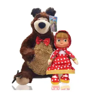 Clásico educación de la primera infancia niños dibujos animados Anime muñeca periférica Masa niña y oso juguete de peluche con juguete musical