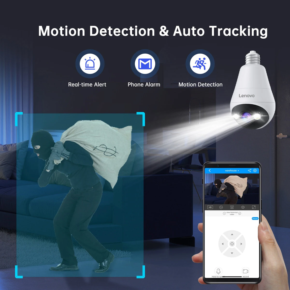 Lenovo 3MP WIFI E27 bombilla cámara de seguridad a todo Color visión nocturna intercomunicador de voz bidireccional cámara inalámbrica inteligente para el hogar - Imagen 3