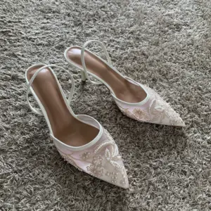 Sandalias De tacón alto finas bordadas De malla para Mujer, zapatos De tacón sexis con talón descubierto y punta estrecha, zapatos De vestir, Sandalias De Mujer 2025