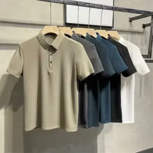 Camiseta informal de negocios que absorbe el sudor, ropa de marca superior, novedad de verano, camiseta de manga corta para hombre, POLO fresco y transpirable de seda helada