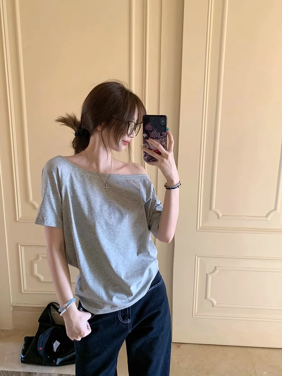 Camisetas de mujer lisas simples de verano informales Cleanfit de manga corta que combinan con todo ropa de calle para chicas jóvenes Y2k Top ropa estética Ins - Imagen 5