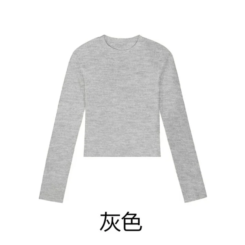 Camiseta de algodón con cuello redondo y manga larga para mujer, tops cortos sexys, otoño 2026, camisetas básicas ajustadas informales negras y blancas para mujer - Imagen 4