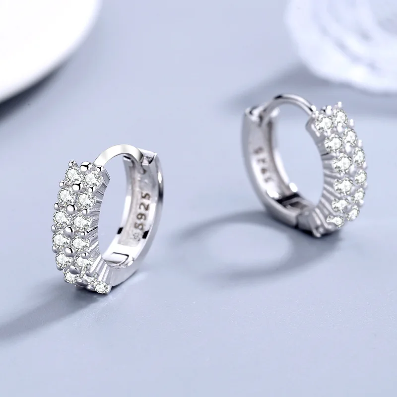 URMYLADY-pendientes de aguja de Plata de Ley 925, joyería de calidad a la moda, perno redondo de circón de cristal de doble fila - Imagen 3