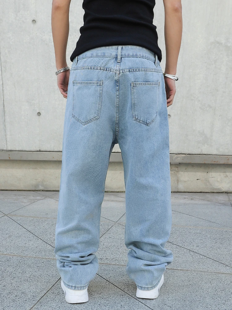 Primavera otoño hombres pantalones vaqueros holgados rectos de gran tamaño pantalones vaqueros casuales sueltos ropa de calle de Color sólido moda Y2k pantalones de pierna ancha - Imagen 3