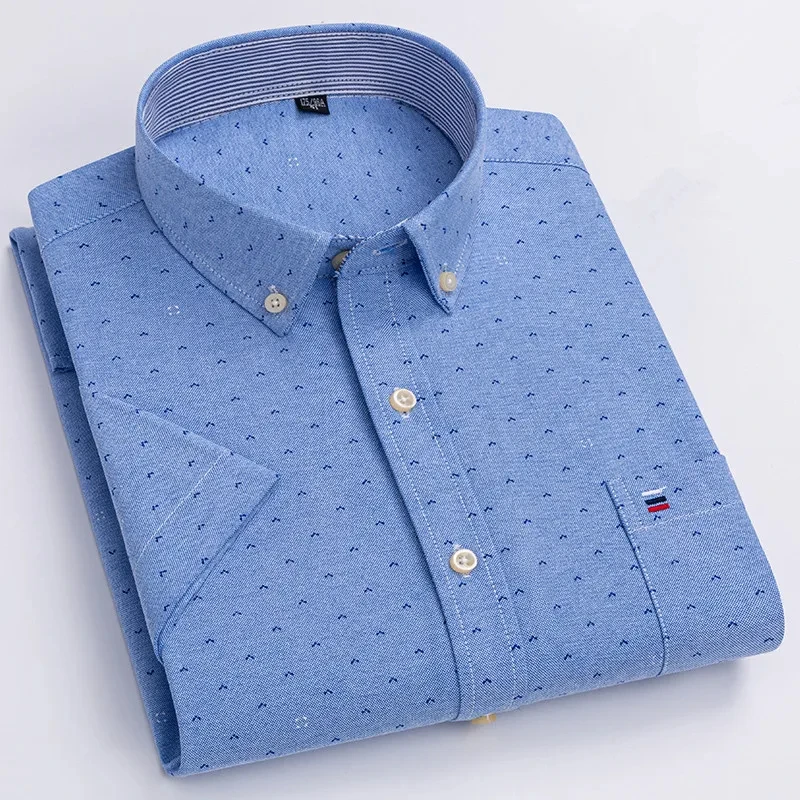 Camisa de manga corta de algodón Oxford de alta calidad para homb - Imagen 4