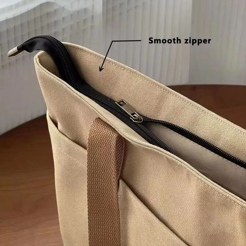 Bolso de mano de lona para mujer, bolsa de almacenamiento de 2 capas, gran capacidad, bolsa de transporte para ir al trabajo para estudiantes, bolsos de hombro portátiles, bolsa de compras - Imagen 5