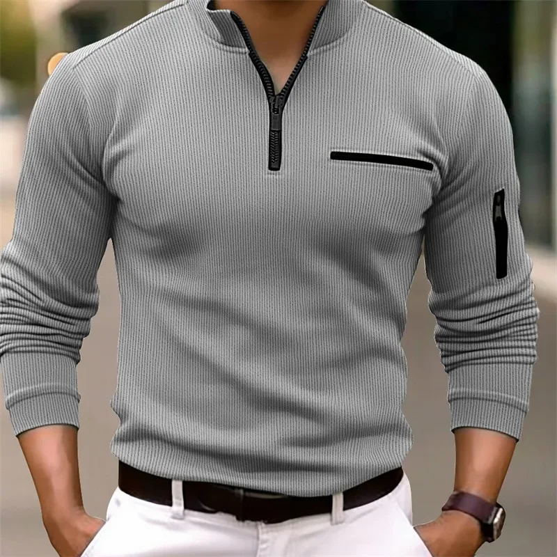Nueva Camisa Polo de Manga Larga para Hombre, Estilo Retro Deportivo, Casual, de Lujo Ligero, con Cierre de Cremallera y Rayas, para Actividades al Aire Libre - Imagen 4