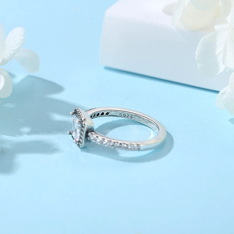 Anillos de plata de ley 925 para mujer, corona Original, corazón de amor, espoleta, compromiso, boda, anillo de cristal de oro rosa, joyería de lujo - Imagen 3