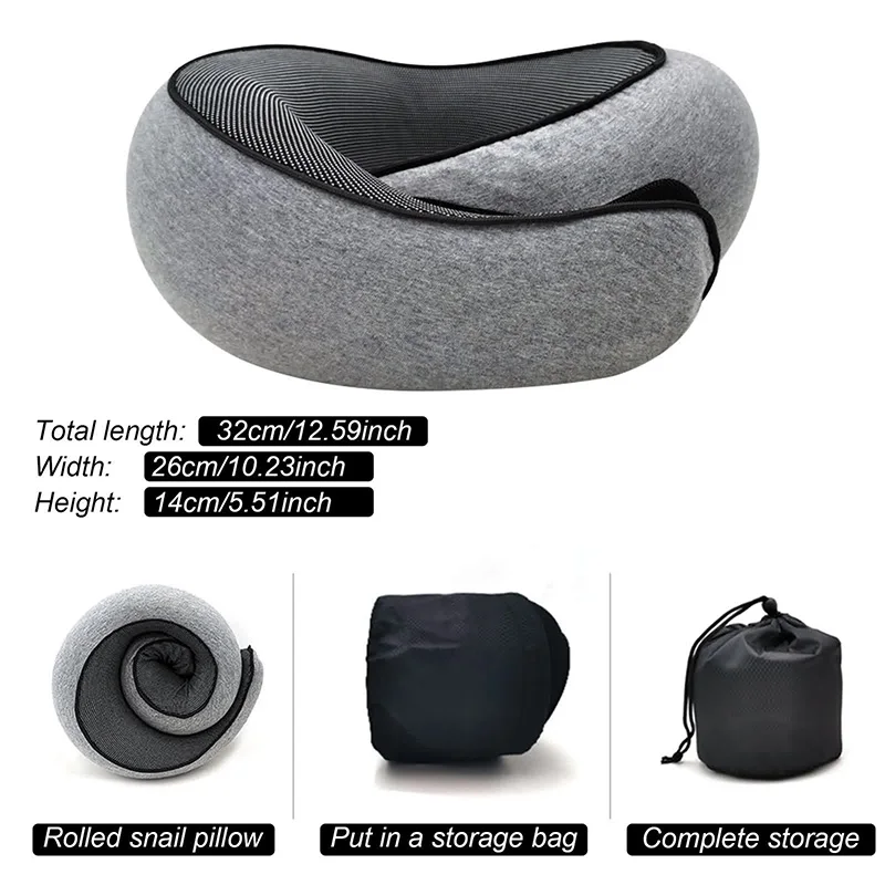 Almohada de viaje para el cuello, almohada en forma de U de espuma viscoelástica, soporte para el cuello de viaje estilo caracol, almohadas para dormir suaves ajustables portátiles para romper el mediodía - Imagen 3