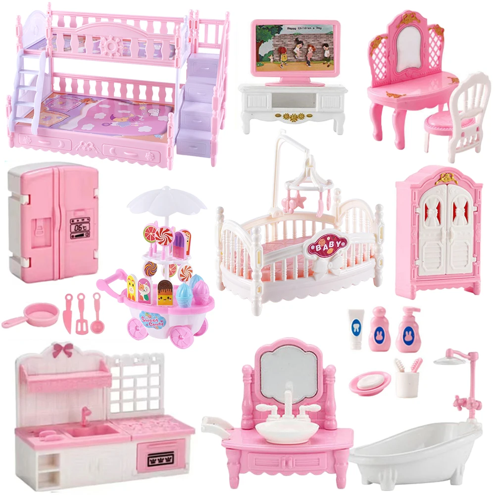 1:12 casa de muñecas camión de helados cama de bebé simulación escena en miniatura exhibición postre coche litera baño cocina juguete para niña