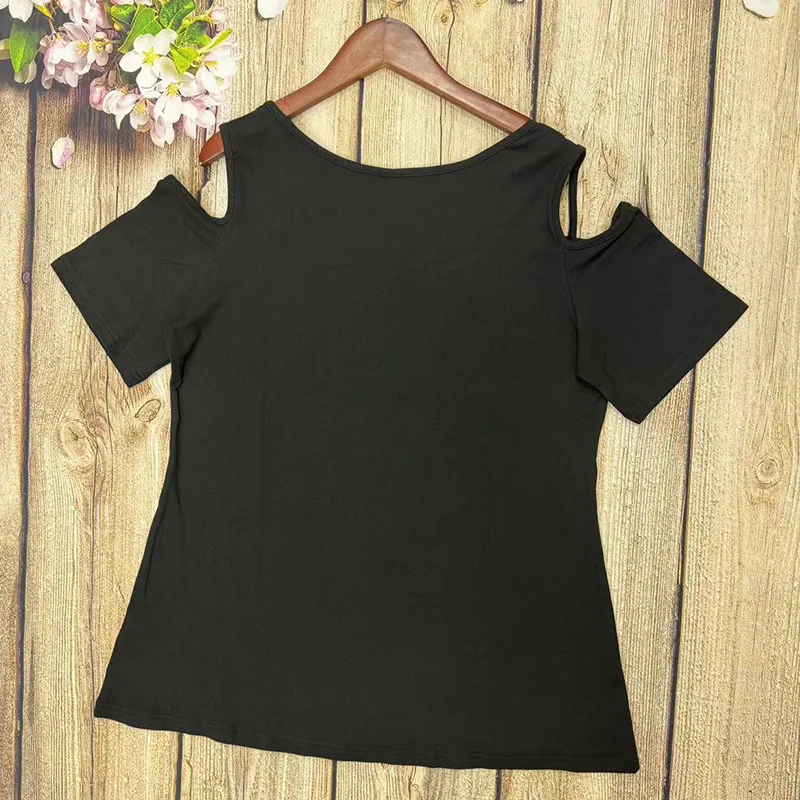 Camiseta de manga corta de talla grande con hombros descubiertos para mujer, top, novedad de 2024 - Imagen 5