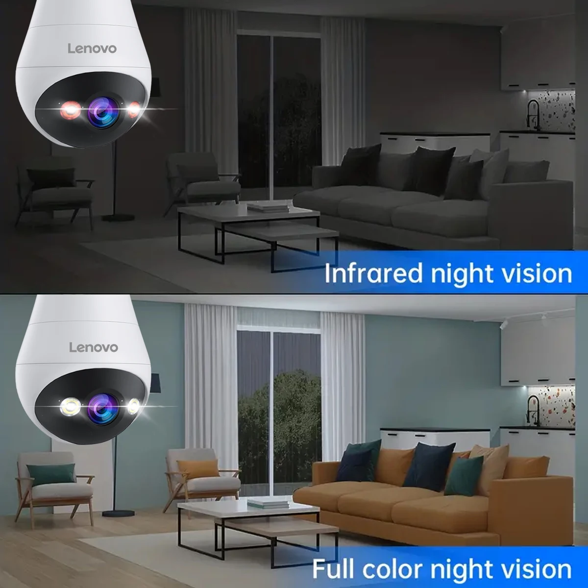 Lenovo 3MP WIFI E27 bombilla cámara de seguridad a todo Color visión nocturna intercomunicador de voz bidireccional cámara inalámbrica inteligente para el hogar - Imagen 5