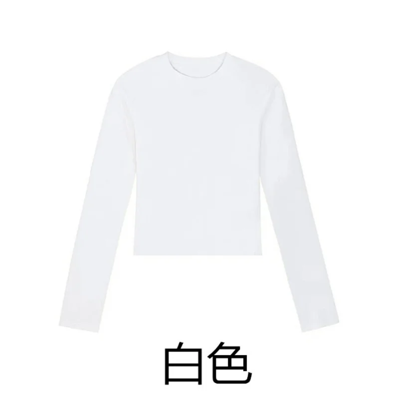 Camiseta de algodón con cuello redondo y manga larga para mujer, tops cortos sexys, otoño 2026, camisetas básicas ajustadas informales negras y blancas para mujer - Imagen 6