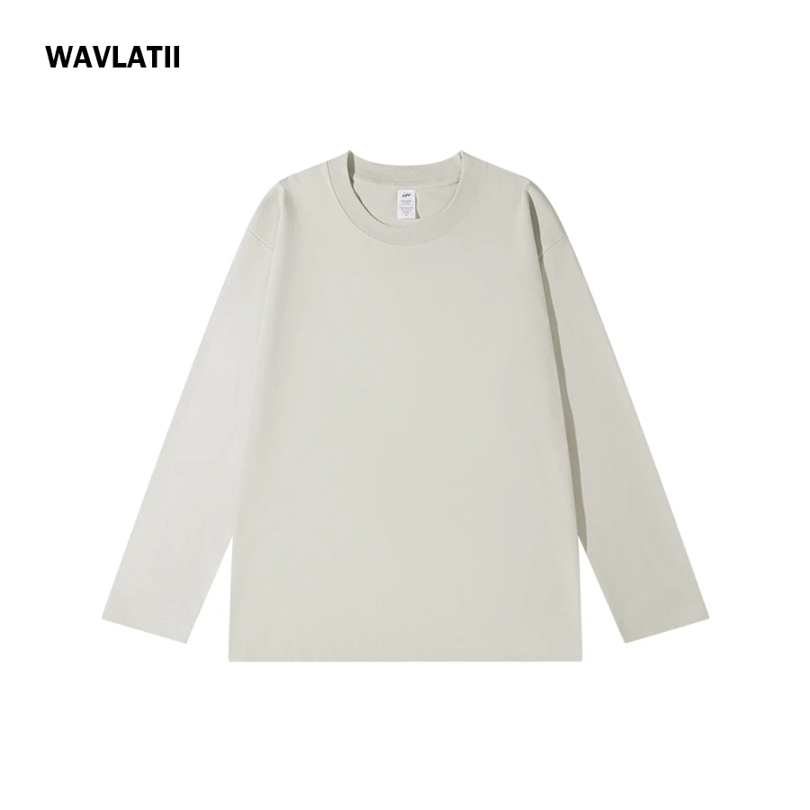 WAVLATII Nuevas camisetas de manga larga para mujer, color azul, 230 GSM, informales, holgadas, para dama, lisas, básicas, blancas, negras, WLT2470 - Imagen 4