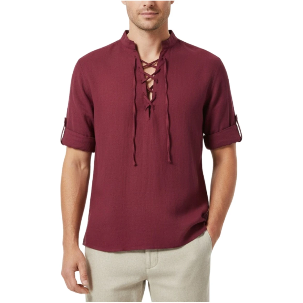 Camisa renacentista para hombre, top vikingo Medieval pirata, camisas de lino y algodón, disfraz de Halloween de manga larga para hombre - Imagen 2