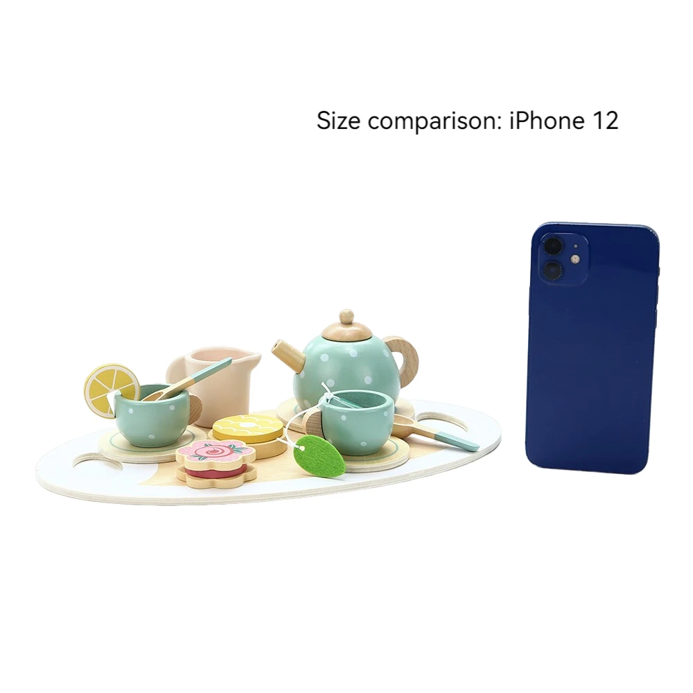 Juego de té de la tarde de simulación de madera para niños, juguete para juego de imitación, juego de rol de aprendizaje de comida, juguetes educativos para edades tempranas para niños pequeños G - Imagen 4