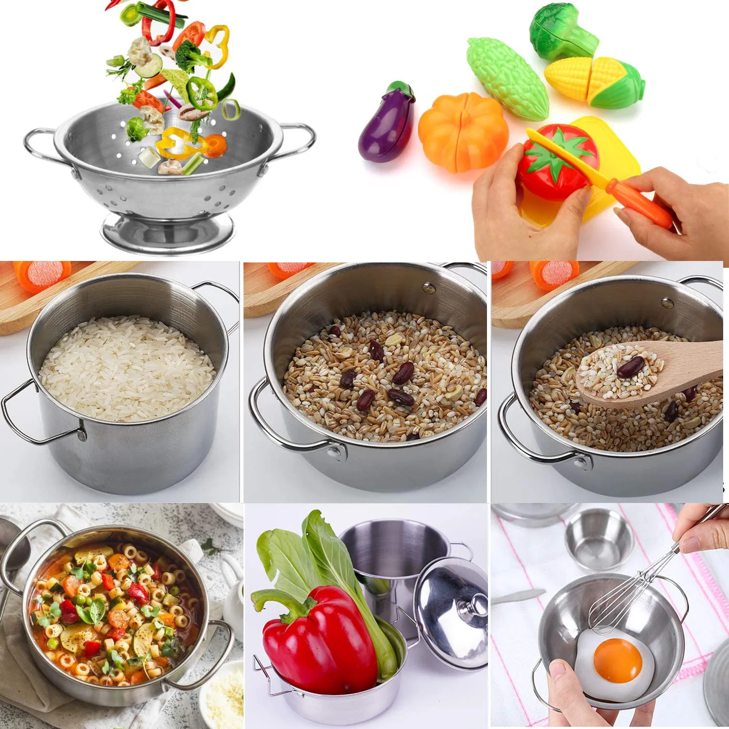 Juego de Cocina de Juguete para Niños, de Acero Inoxidable, con Utensilios de Cocina, Olla, Pala y Accesorios para Jugar a Cocinar - Imagen 3
