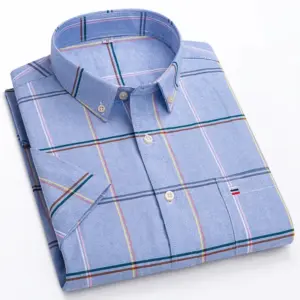 Camisa de manga corta de algodón Oxford de alta calidad para homb