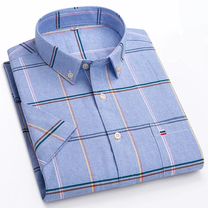 Camisa de manga corta de algodón Oxford de alta calidad para homb